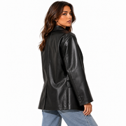 Blazer Femme en Cuir - Revers Classiques avec Fermeture à Un Bouton