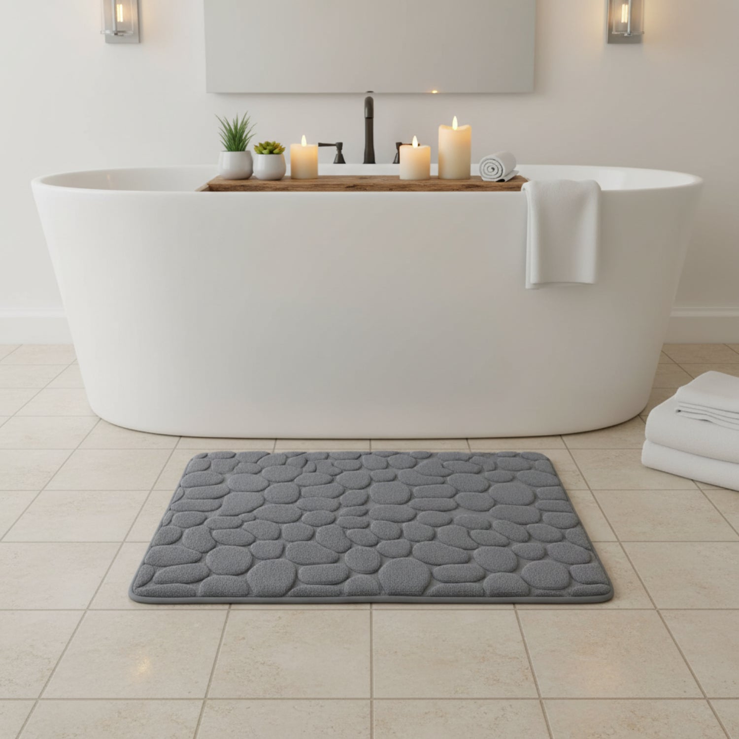 Tapis de Bain Absorbant - Tapis Antidérapant en Polyester avec Dos en PVC