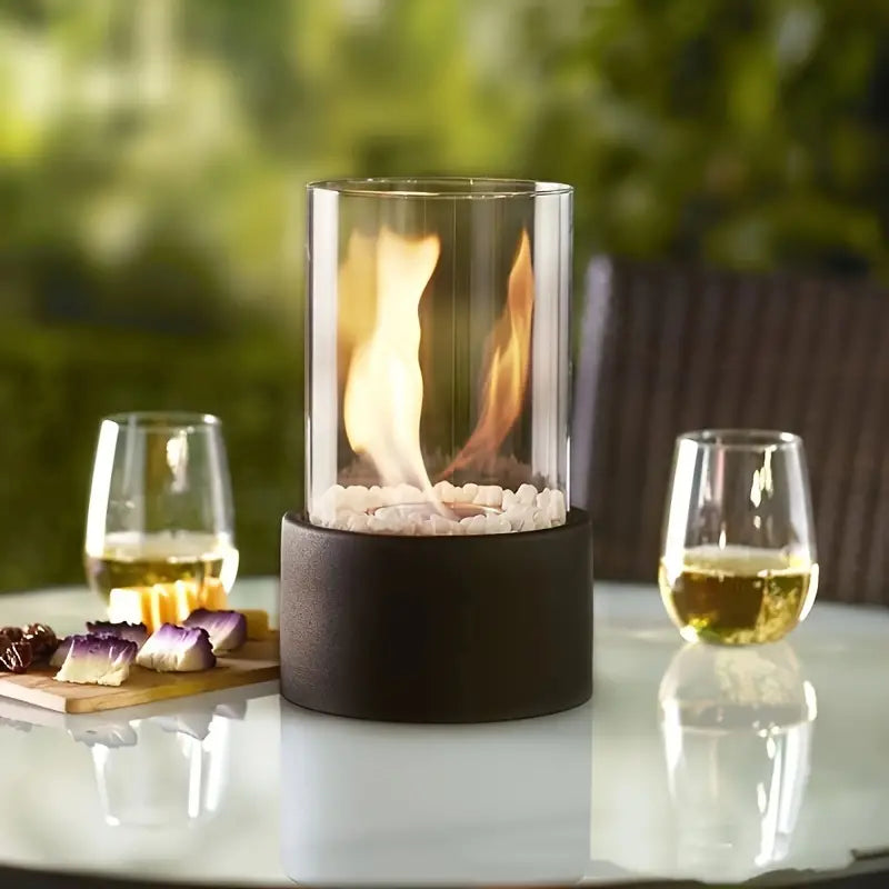 Cheminée de Table Portable à l'Éthanol - Foyer en Métal et Verre pour Intérieur & Extérieur