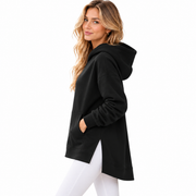 Hoodie Longline Femme - Coupe Oversized avec Épaules Tombantes et Fentes Latérales