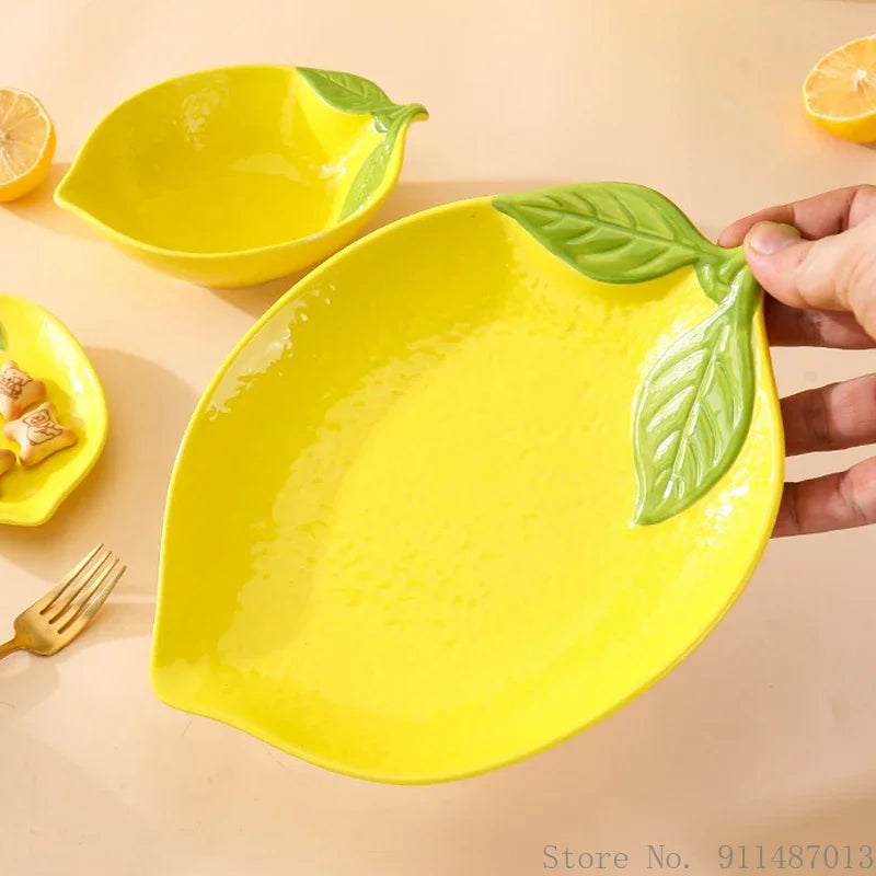 Vaisselle en Céramique à Motif Citron - Pièces de Service Décoratives avec Motif Agrumes