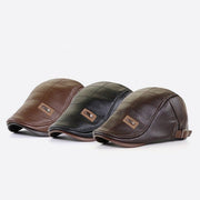 Casquette Plate en Cuir Homme - Ajustement Réglable avec Design Structuré Rétro