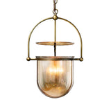Lustre à 3 Lumières - Abat-Jour en Verre avec Cadre en Métal Noir et Laiton