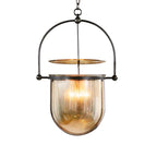 3 Lustre à 3 Lumières avec Écrans en Verre - Construction en Métal Noir et Laiton
