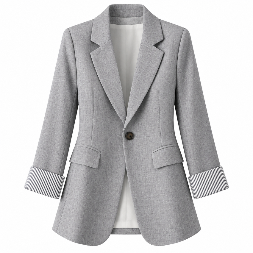 Blazer Femme à Coupe Ajustée - Revers Crantés avec Manchettes Contrastées
