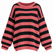 Pull Rayé Femme - Coupe Oversized avec Col Rond et Manches Larges