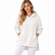 Hoodie Longline Femme - Coupe Oversized avec Épaules Tombantes et Fentes Latérales