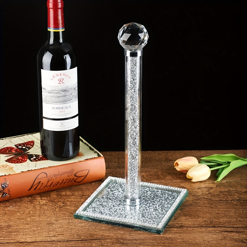 Porte-Rouleau de Cuisine sur Pied - Finition Dorée avec Décoration en Cristal