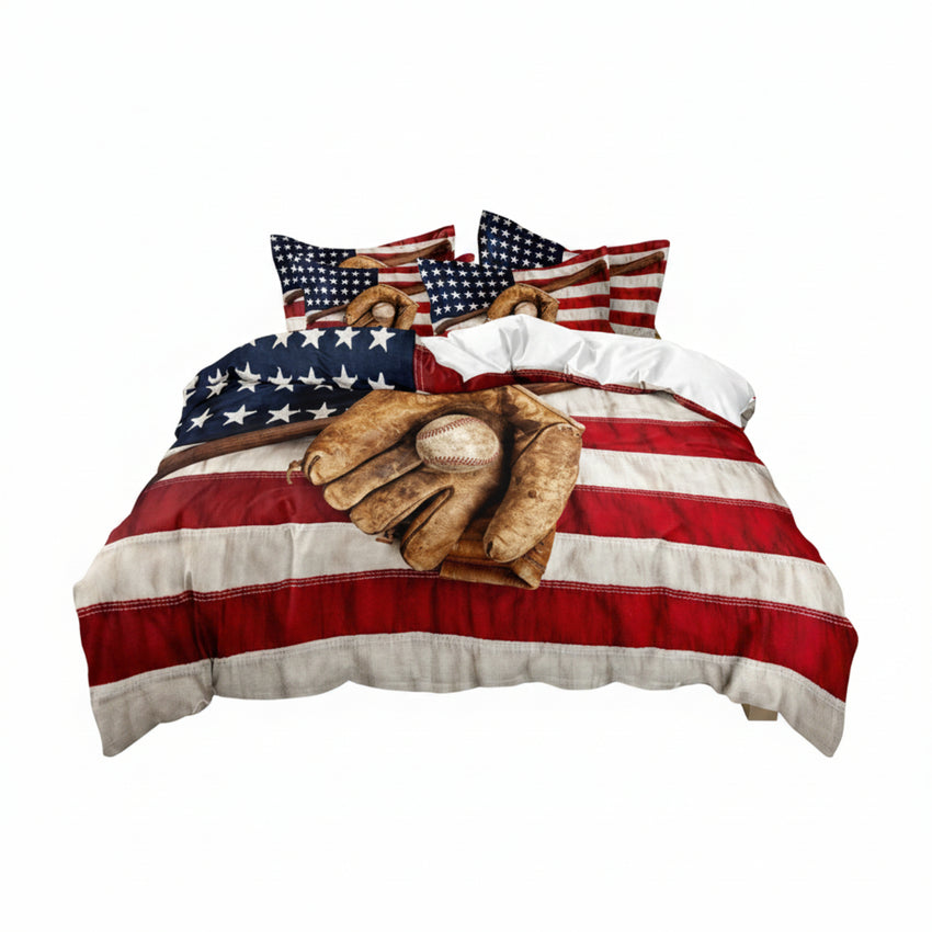 Parure de Housse de Couette Baseball Enfant - Literie en Coton-Polyester avec Taies d'Oreiller