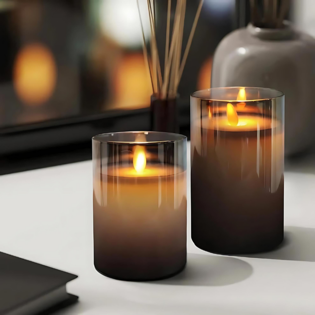 Ensemble de 3 Bougies LED - Bougies en Verre Galvanisé à Piles avec Télécommande