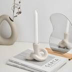 Bougeoir en Céramique Blanche - Sculpture Torsadée avec Finition Mouchetée
