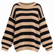 Pull Rayé Femme - Coupe Oversized avec Col Rond et Manches Larges