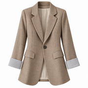 Blazer Femme à Coupe Ajustée - Revers Crantés avec Manchettes Contrastées