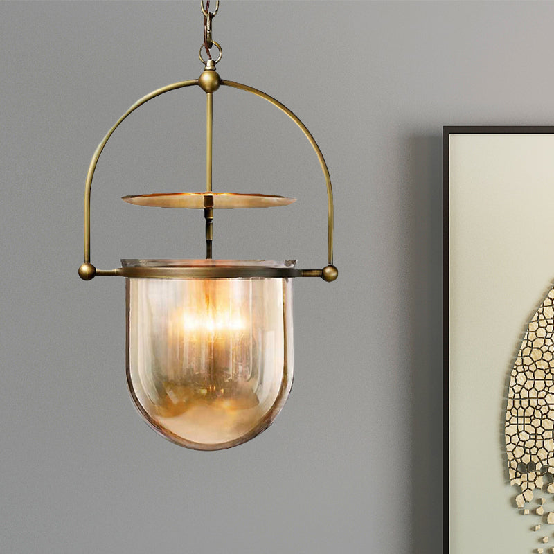 3 Lustre à 3 Lumières avec Écrans en Verre - Construction en Métal Noir et Laiton