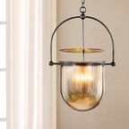 3 Lustre à 3 Lumières avec Écrans en Verre - Construction en Métal Noir et Laiton