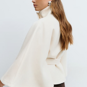 Cape-Manteau Femme en Mélange de Laine - Col Montant avec Ceinture à Nouer