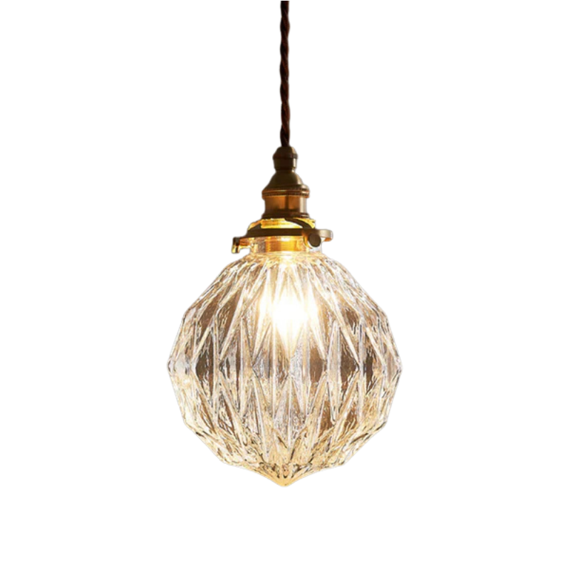 Suspension en Cuivre et Verre - Abat-Jour Rond Transparent pour Intérieur