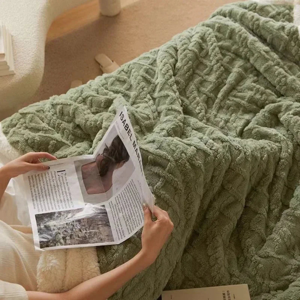 Couverture en Fleece Mélange de Laine de Mouton - Plaid Double Couche pour Canapé et Lit