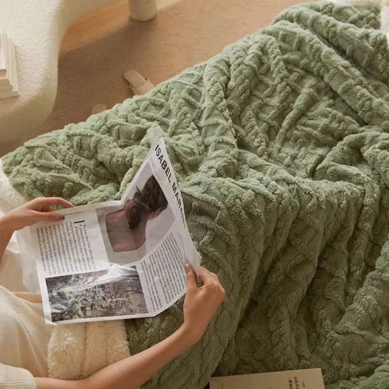 Couverture en Fleece Mélange de Laine de Mouton - Plaid Double Couche pour Canapé et Lit