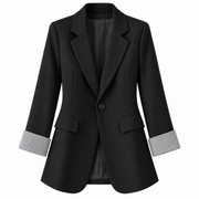 Blazer Femme à Coupe Ajustée - Revers Crantés avec Manchettes Contrastées
