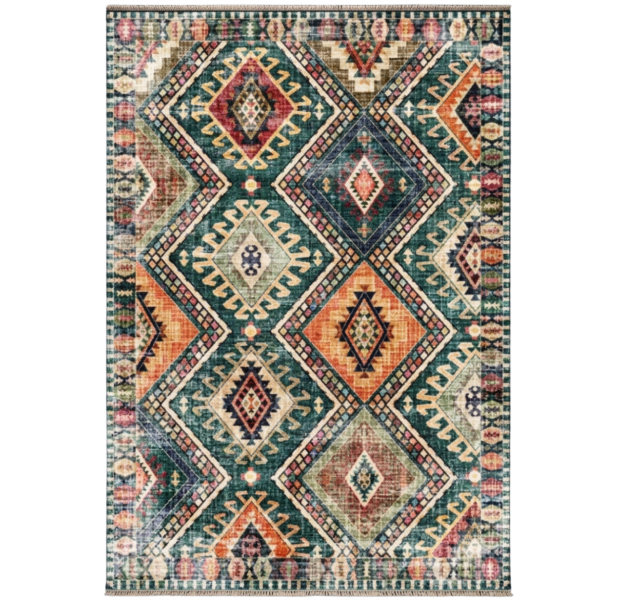Tapis de Sol à Motif Tribal Vert – Tapis en Polyester pour Usage Intérieur