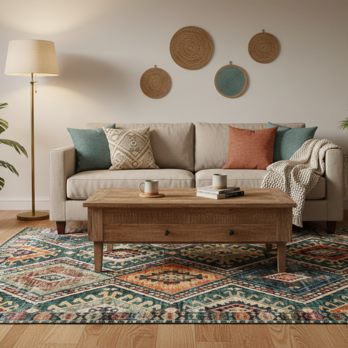 Tapis Kilim en Laine - Tapis Tissé à Plat avec Motif Floral