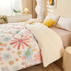 Couette d'Hiver en Fleece à Fleurs - Literie Matelassée en Polyester pour Automne et Hiver