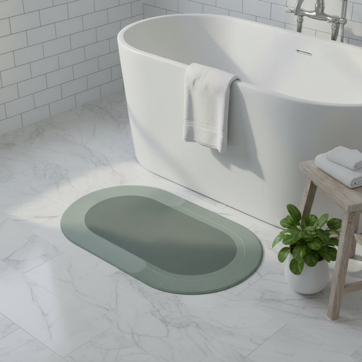 Tapis de Bain en Diatomite - Tapis Ovale 40 × 60 cm pour Salle de Bain