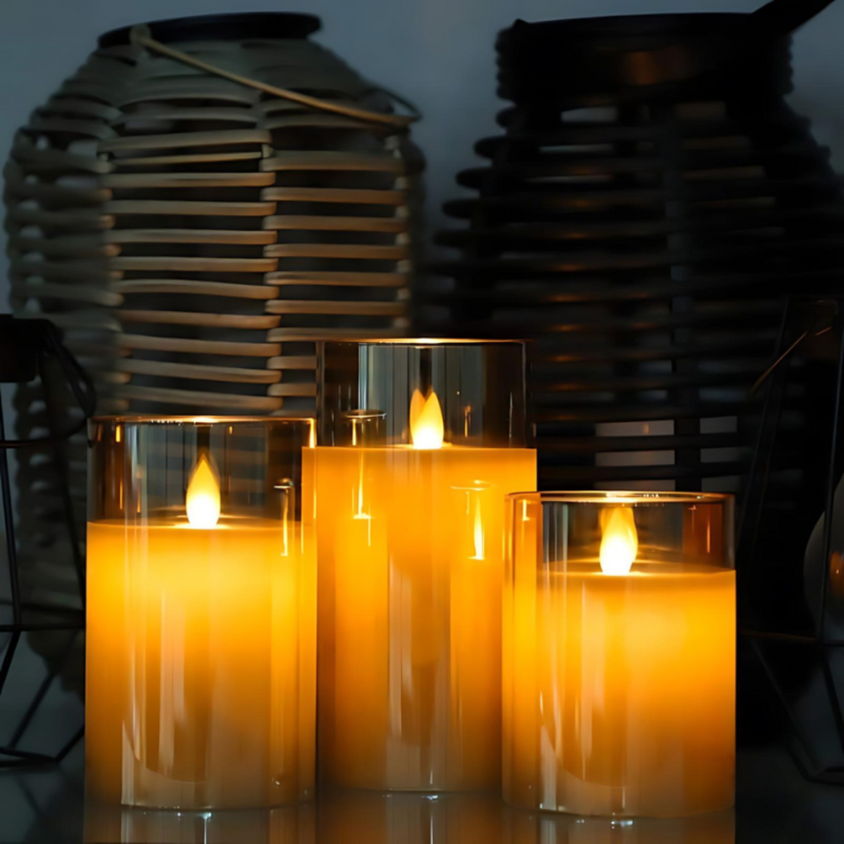 Ensemble de 3 Bougies LED - Bougies en Verre Galvanisé à Piles avec Télécommande