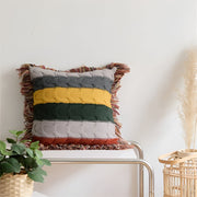 Housse de Coussin Rayée en Polyester- Format Carré avec Fermeture à Glissière