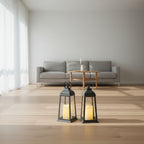 Ensemble de Lanternes LED - 2 Veilleuses Décoratives Grises avec LED Effet Bougie