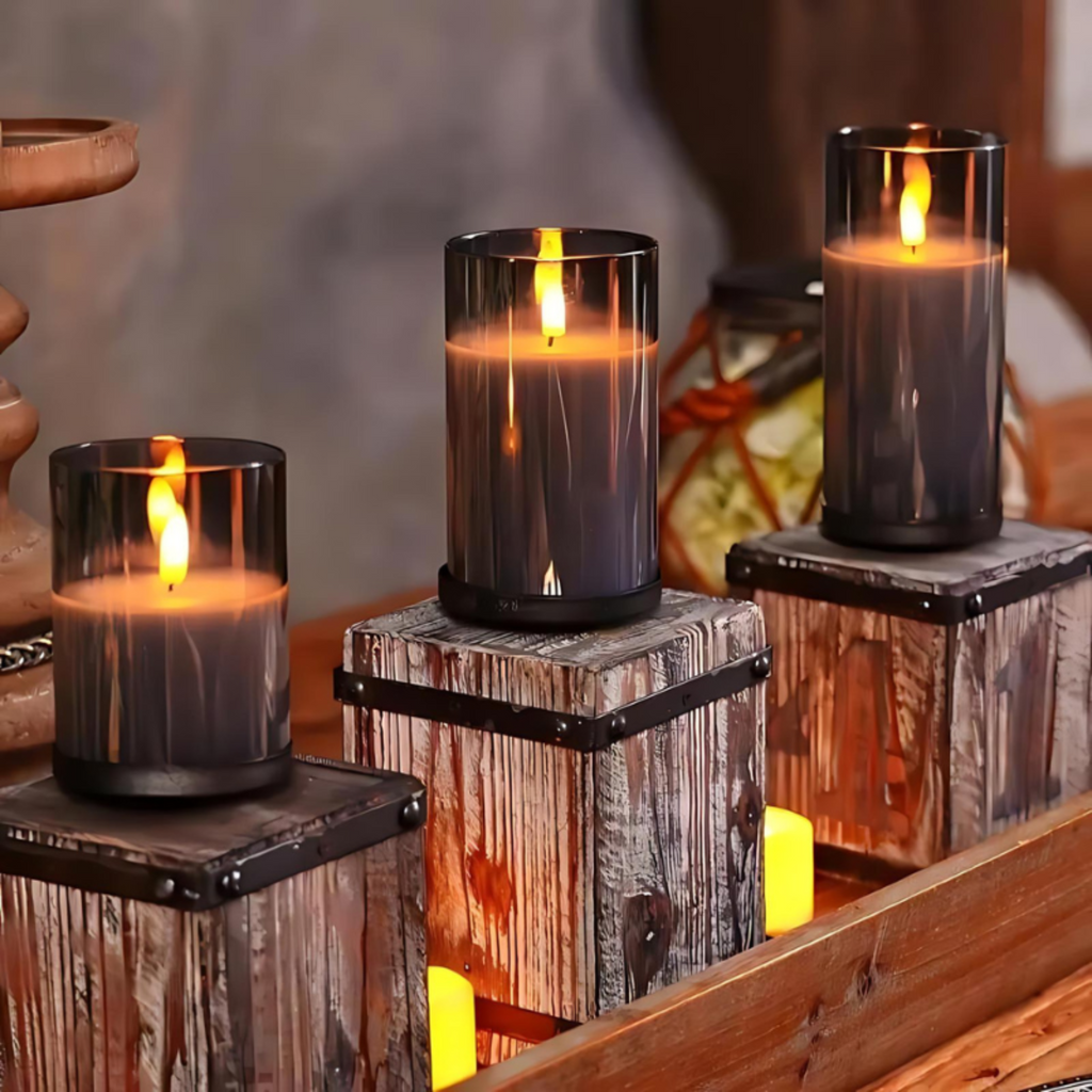 Ensemble de 3 Bougies LED - Bougies en Verre Galvanisé à Piles avec Télécommande