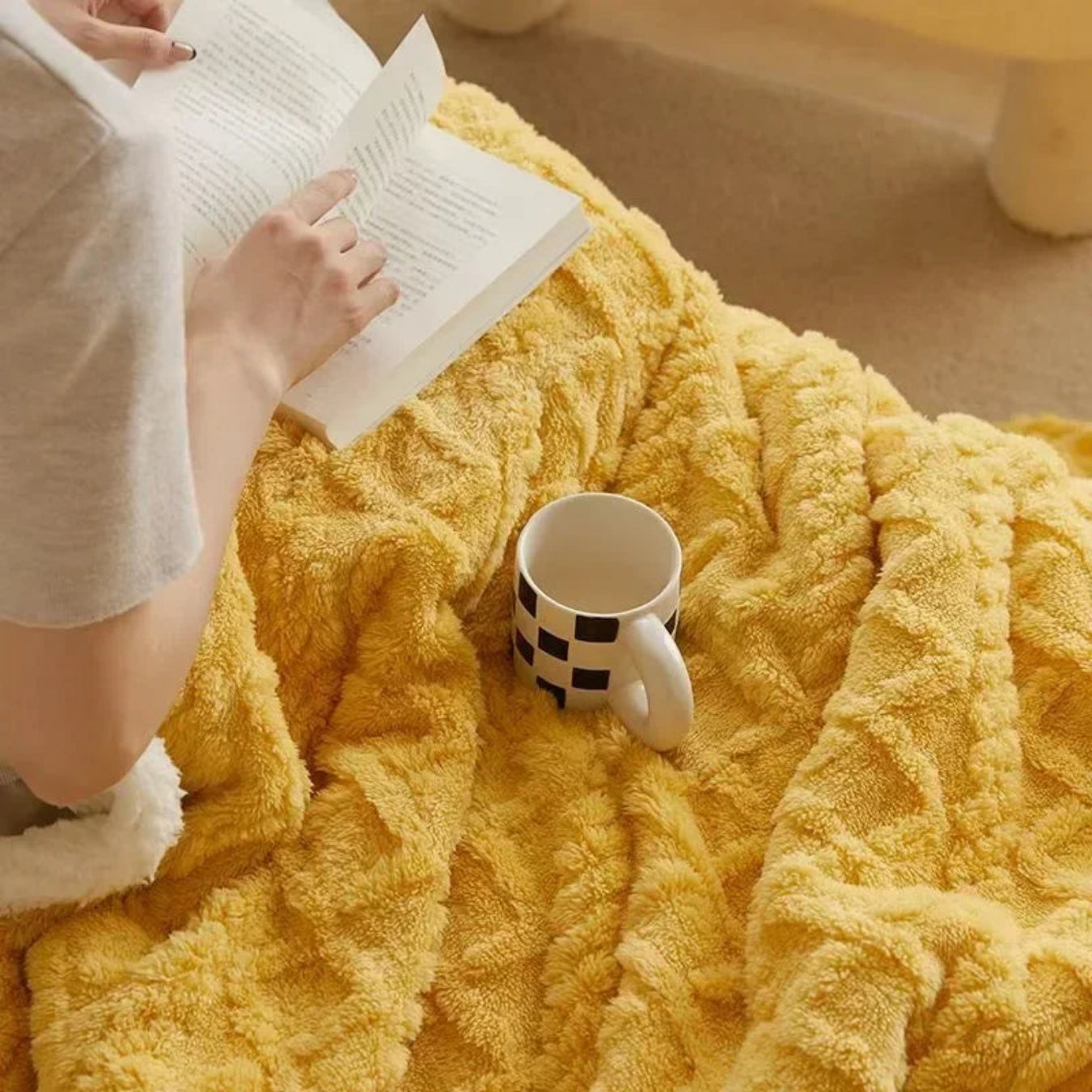 Couverture en Fleece Mélange de Laine de Mouton - Plaid Double Couche pour Canapé et Lit