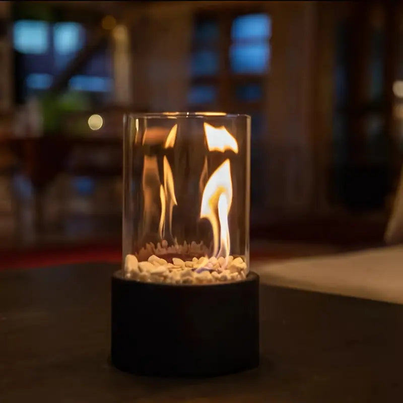 Cheminée de Table Portable à l'Éthanol - Foyer en Métal et Verre pour Intérieur & Extérieur