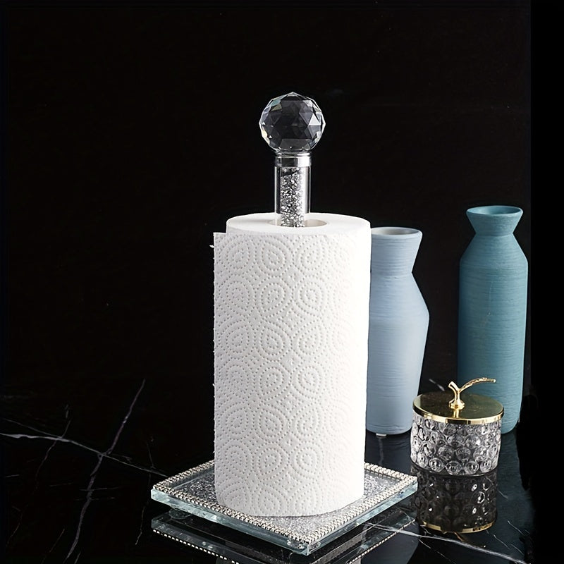 Porte-Rouleau de Cuisine sur Pied - Finition Dorée avec Décoration en Cristal