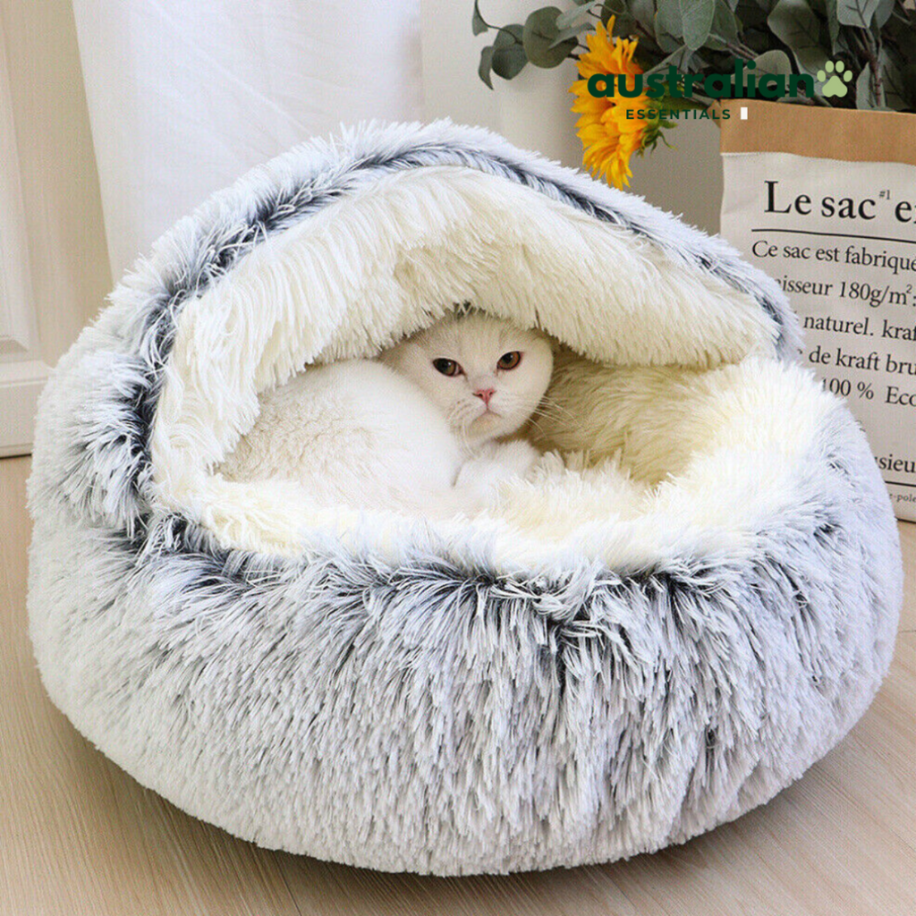 Lit Donut en Peluche pour Animaux - Design Semi-Fermé avec Bords Surélevés