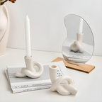 Bougeoir en Céramique Blanche - Sculpture Torsadée avec Finition Mouchetée