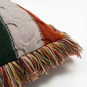 Housse de Coussin Rayée en Polyester- Format Carré avec Fermeture à Glissière