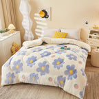 Couette d'Hiver en Fleece à Fleurs - Literie Matelassée en Polyester pour Automne et Hiver