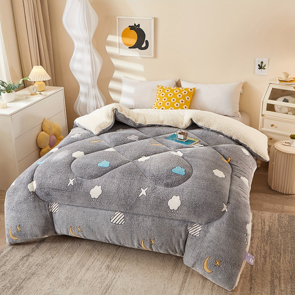 Couette d'Hiver en Fleece à Fleurs - Literie Matelassée en Polyester pour Automne et Hiver