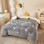 Couette d'Hiver en Fleece à Fleurs - Literie Matelassée en Polyester pour Automne et Hiver