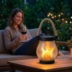 Lampe à Flamme Extérieure Noire - Lampe Suspendue Solaire & Rechargeable Type-C avec Effet 3D