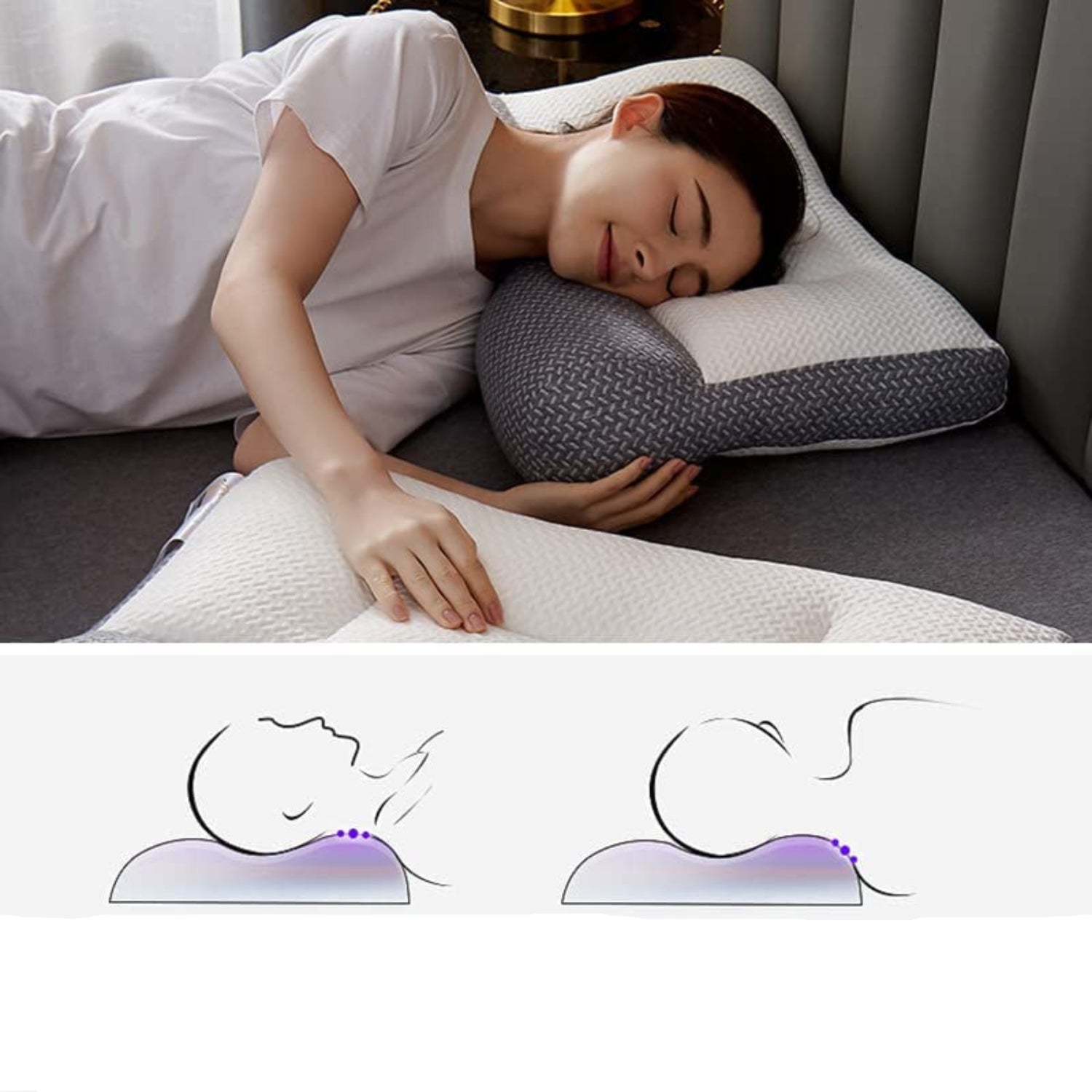 Oreiller de Sommeil Profilé Blanc - Oreiller en Polyester, Fibre de Soja & Tissu Tricoté