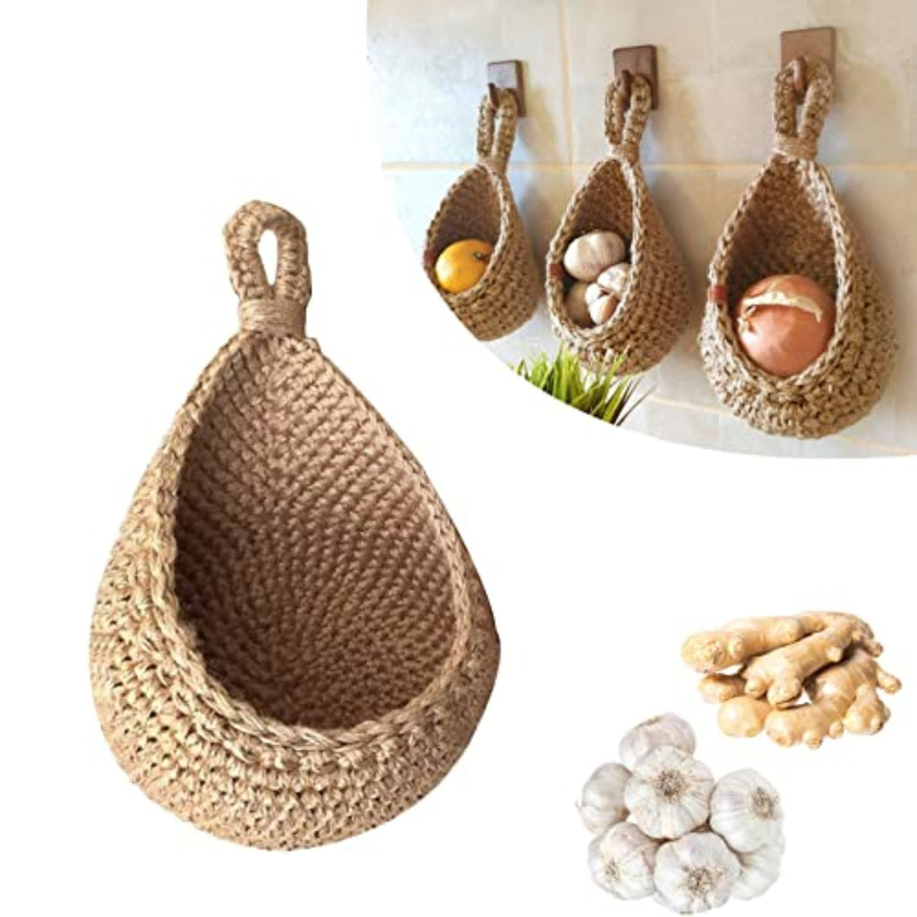 Paniers Suspendus en Fil Jute - Rangement Mural pour Fruits, Légumes et Articles de Maison