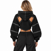 Hoodie Cropped Femme - Découpes aux Épaules avec Coutures Contrastantes et Manches Ballon