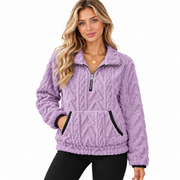 Pull Teddy Femme - Col Montant Demi-Zip avec Poche Kangourou et Manches Longues