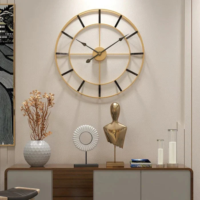 Horloge Murale - Design Cadre Métallique Affichage Analogique Silencieux pour Intérieur