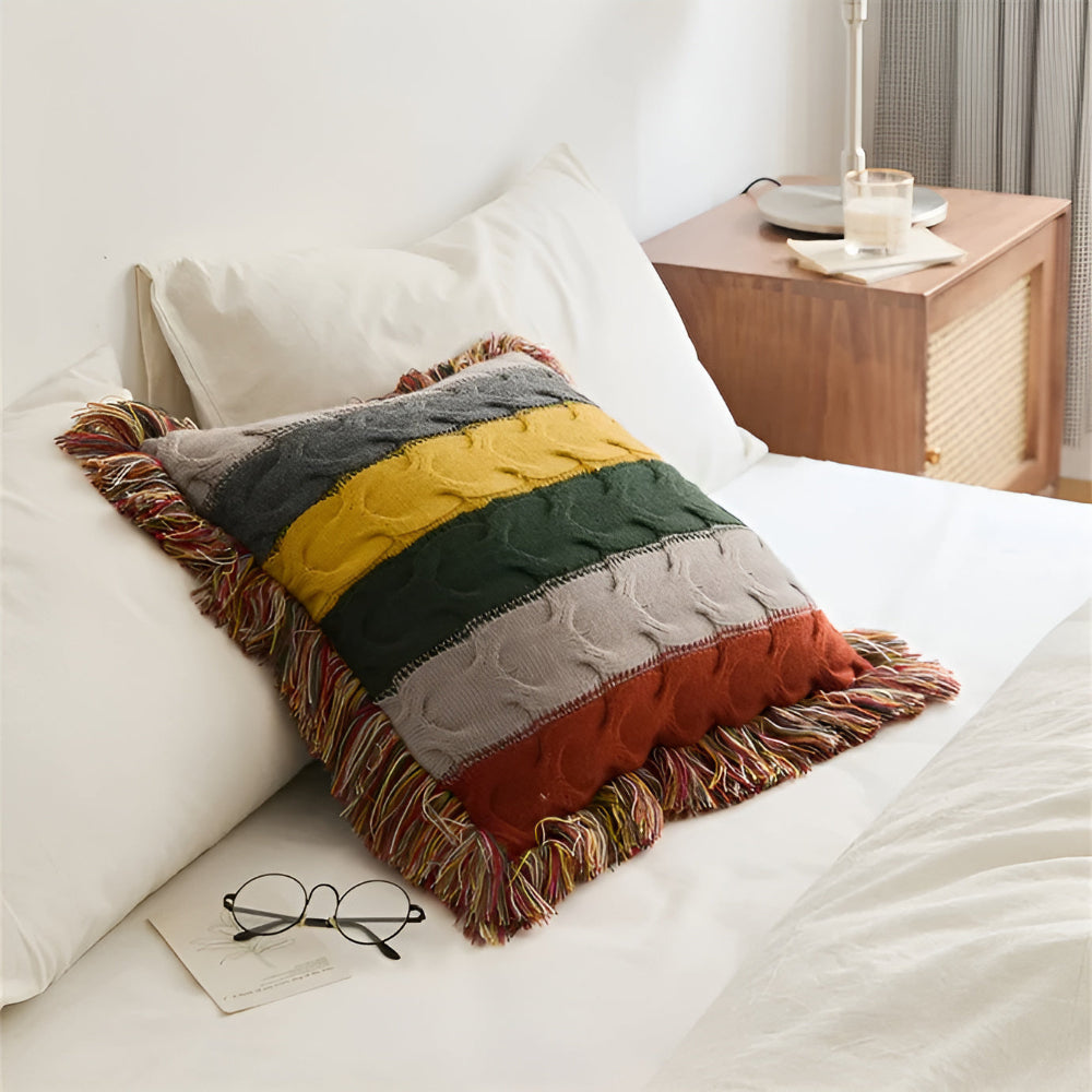 Coussin en Tricot Rayé – Coussin Décoratif Texturé pour Canapé ou Lit
