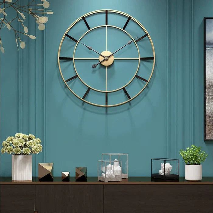 Horloge Murale - Design Cadre Métallique Affichage Analogique Silencieux pour Intérieur