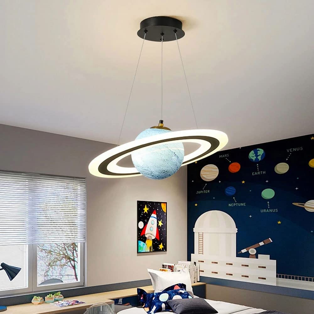 Lampe Suspendue à Motif Planète - Luminaire en Métal, Acrylique et Verre pour Chambre d'Enfant